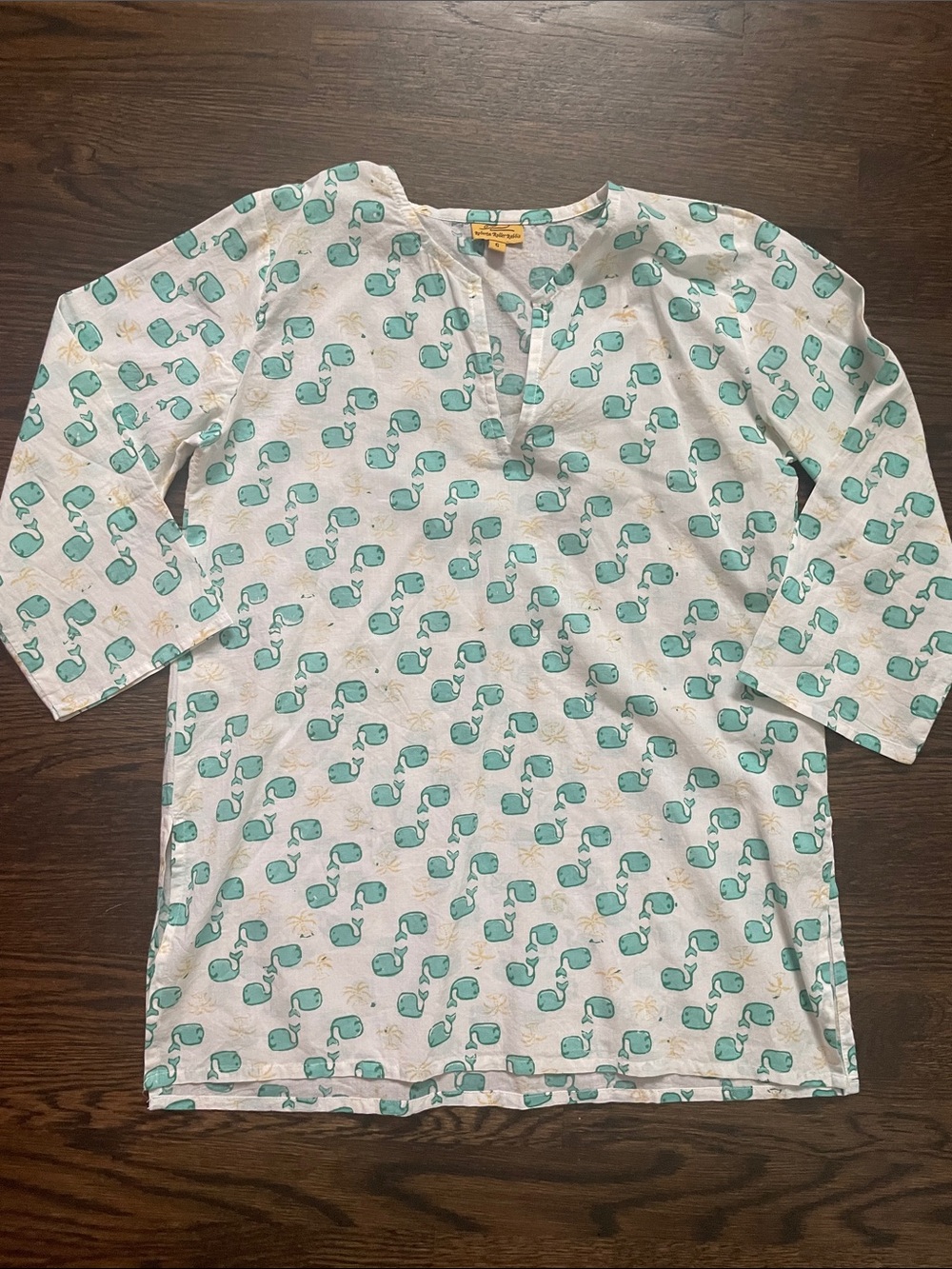 Roberta Roller Rabbit White Top with Teal Whale Print - NWOT